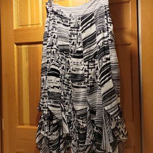 Chico's, size 1.5, layered, asymmetrical hem, black & white, sheer, maxi skirt